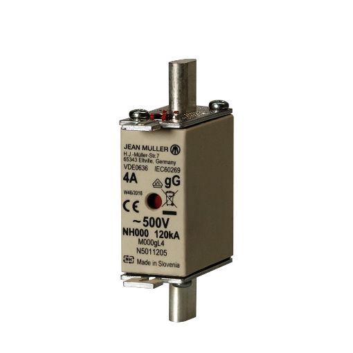Picture of M000GL4 500V GL/GG Serisi 000 Boy 4A Çift İndikatörlü NH Bıçaklı Tip Sigorta